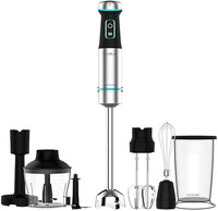 Cecotec Batidora de mano Power TitanBlack 1200 XL PerfectCream&Crush. 1200 W, Cuchillas de 4 hojas, Pie XL, Campana antisalpicaduras, Incluye picadora con cuchilla, varillas batidoras y pasapurés
