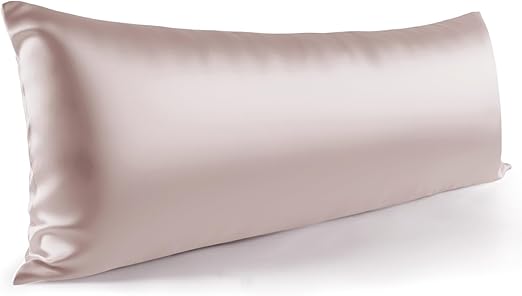 Zenssia Funda de almohada para dormir de lado, 40 x 145 cm, 1 unidad, de satén, suave como de seda, 40 x 145 cm, cuidado del cabello y la piel con cremallera, color topo