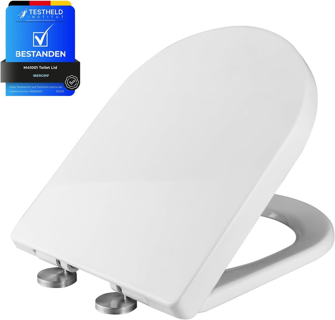 Ibergrif M41001 Tapa wc, Asiento de Inodoro de Cierre Suave en Forma de D con Liberación Rápida para una Fácil Limpieza, Blanco
