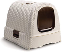 Curver - Inodoro para Gatos, Bandeja Sanitaria Cerrada, Compartimento Inferior extraíble para facilitar la Limpieza, Pala para Arena y Alfombrilla Incluidas, Dimensiones: 40 x 38.5 x 51.5 cm Blanco