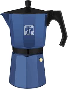 Cecotec Cafetera Italiana Mokclassic 1200 Blue. Cafetera de Aluminio, Para toda Cocina, 9 Tazas de Café, Junta de Silicona, Mango Ergonómico y Termorresistente, Filtro y Válcula de Acero Inoxidable