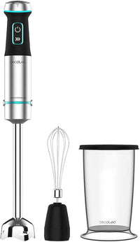 Cecotec Batidora de mano Power TitanBlack 1200 XL Cream. 1200 W, Tecnología CrossBlades con Cuchillas 4 hojas, Pie XL, Campana antisalpicaduras, Selector de velocidad, Vaso 800 ml y Varilla