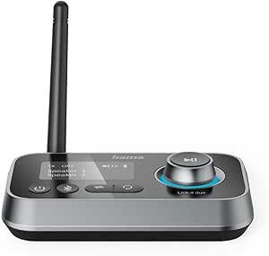 Hama | Transmisor Receptor Bluetooth 5.2 (APTX y Jack 3,5 mm + Óptico, Pantalla LCD, Receptor Emisor Bluetooth para TV, Auriculares, Altavoces, Emisor Adaptador con Aux 3.5mm) Color Negro