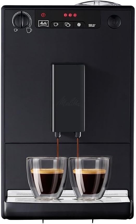 Melitta, Solo E950-222, Cafetera Superautomática con Molinillo, 15 Bares, Café en Grano para Espresso, Limpieza Automática, Personalizable, Pure negro
