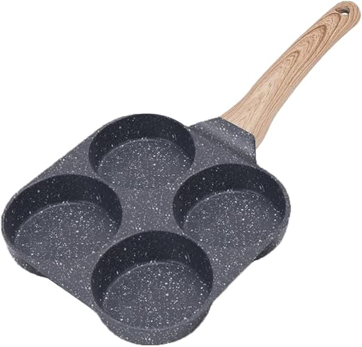 Bobikuke Sartén Huevos Poche de 4 Agujeros, Sartén Tortitas Antiadherente de Aluminio para Crepés de Desayuno Huevos Fritos Panqueques, Compatible con Inducción - Negro