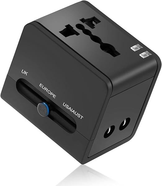Hoppac Adaptateur Prise Universelle,4 in 1 Prise Internationale De Voyage,2 USB 2.1A/5V Prise Universelle Voyage 1500W,Adaptateur Prise Convient pour USA/UK//EU/AUS Et Plus De 150 Pays