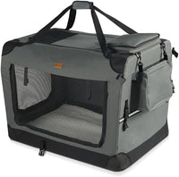 VOUNOT Hundebox faltbar, Transportbox Katze Hunde, Hundetasche, Oxford-Gewebe, Netzstoff, Atmungsaktiv, Transportabel, Metallrahmen, mit Griffen, Taschen, 50x35x36 cm S, Grau