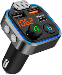 NK Transmisor FM Bluetooth 5.0 para Coche - 3 Puertos: Carga Rápida QC3.0 & Tipo C PD3.0 20W, Manos Libres, Sonido Hi-Fi con Bajos Profundos (Altavoz)