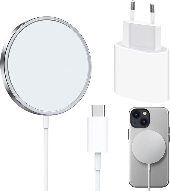 Caricatore Wireless con Adattatore USB-C, Caricatore Wireless 15W Senza Fili Portatile Rapida Caricabatterie, Supporto per Caricabatterie Wireless per Phone 14/13/12/11/Pro/Plus/Pro Max