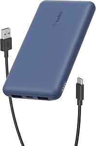 Belkin batería externa portátil de 10000mAh, cargador externo USB-C con 1 puerto USB-C y 2 puertos USB-A, power bank de 15 W, batería portátil para iPhone, Galaxy, Pixel, AirPods, iPad y otros - azul