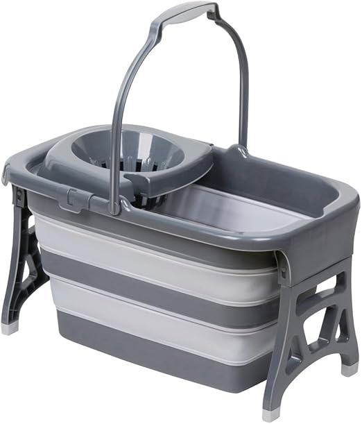 Dirt Devil Cubo de fregona Plegable de 20 litros - Cubo de fregona con escurridor - Espacio Ahorro Cubo de Limpieza - Mopper portátil para Suelos - Gris Blanco