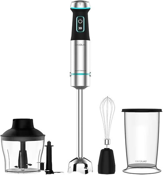 Cecotec Batidora de mano Power TitanBlack 1200 XL Cream&Crush. Potencia 1200 W, Tecnología CrossBlades, Pie XL, Campana antisalpicaduras, Velocidad ajustable, Función Turbo