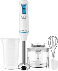Taurus - Batidora de mano Robot 500 Plus Inox | Picadora eléctrica 500W de potencia | Cuchilla de acero inoxidable | Sistema anti salpicaduras | Turbo Rotation System | Ergonómico | Incluye accesorios