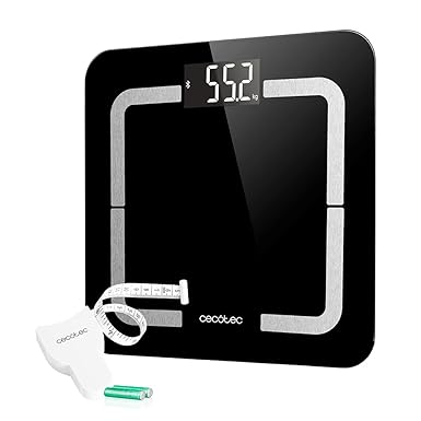 Cecotec Báscula de Baño Digital inteligente Surface Precision 9500 Smart Healthy. Alta precisión, Cristal templado color negro de alta seguridad, Pantalla LCD invertida, 180K