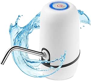 NK Dispensador de Agua Fría Automático, Carga USB, Dosificador de Acero, sin BPA, 1200mAh, Transportable, para Garrafas y Botellas 1.5L, 5.7L, 10L, 11.3L, 15L, 18.9L - Color Blanco