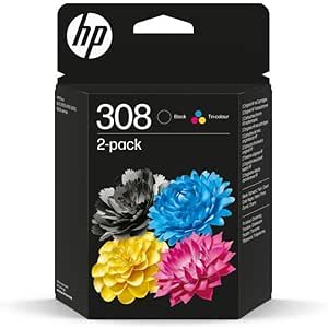 HP 308 - Cartuchos de Tinta auténticos, Color Negro y Tres Colores