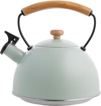 FLORINA Hervidor de Agua (2,3 l) I Tetera de Acero Inoxidable NATURA I Mango de Madera I Silbido Automático I Hervidor para Cocina de Inducción, Cocina a Gas y Cocina Eléctrica I Color: Menta