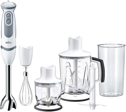 Braun Minipimer 5245 Batidora de Mano, 1000 W, 21 Velocidades, Función Turbo, Anti-Salpicaduras, Powerbell Plus, Vaso Medidor, Varillas, Minipicadora, Batidora de Vaso, Cuchilla Picar Hielo, Blanco