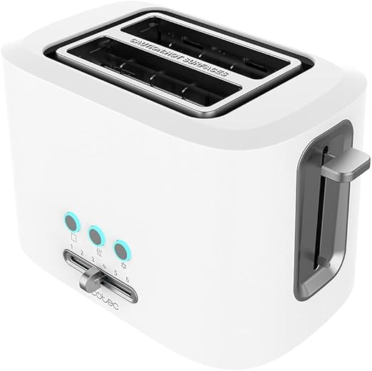 Cecotec Tostadora Toast&Taste 9000 Double White. 980 W, 2 Ranuras cortas extraanchas, Función Recalentar, Descongelar y Cancelar, Plástico, Varillas superiores, Blanco