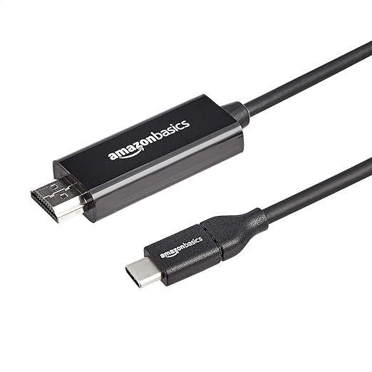 Amazon Basics Cable adaptador de USB-C (fuente) a HDMI (pantalla), compatible con Thunderbolt 3, 4K a 30 Hz, 0.91 m, color negro