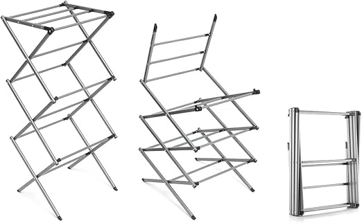 InnovaGoods® Tendedero Vertical Metálico Plegable con 6 Niveles, Tendedero de Ropa Extensible para Interiores y Exteriores, Color Acero.