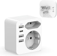 Hoppac Adaptador Enchufe Americano,6 en 1 Adaptador Enchufe Español a Americano con 3 USB A y 1 USB C (3.4A 17W), Adaptador Europeo a Americano Portátil Aplicable A EE. UU., Canadá,Tailandia,Tipo B