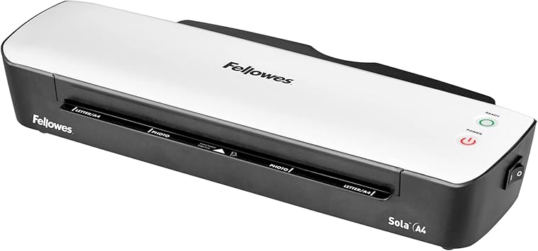 Fellowes Sola A4 - Plastificadora de documentos, para uso ocasional, lista para usar en 4 minutos, plastificadora A4 con apagado automático, 80-125 micras, color blanco, exclusiva de Amazon