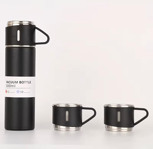 PRO ELEVEN. Termo con 2 Tazas Integradas – Botella Térmica Compacta para Café, Agua o Té – Ideal para Camping, Viajes, Trabajo – Aislante y Fácil de Transportar – 500 ml- termo con tazas