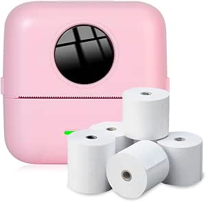 NK Impresora Fotográfica Portátil con 5 Rollos de Papel Térmico - Mini Impresora Térmica Inalámbrica para Móvil, Cable USB, Compatible con iOS y Android, Color Rosa