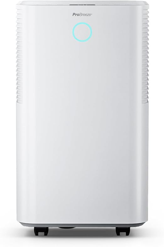 Pro Breeze OmniDry Deshumidificador 12 L, bajo consumo, silencioso, 3 modos, higrostato, LED, temporizador 24 h, tubo drenaje, secado ropa, elimina humedad, moho y alergias