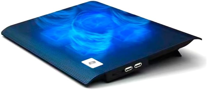 NK Base Refrigeradora Portátil - Ventilador Ordenador Portatil de 12-17" con Soporte, 4 Ventiladores Silenciosos, 2 Puertos USB, Refrigeración Rápida, Luz LED Azul - Color Negro