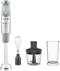 Moulinex QuickChef DD655D Batidora de Mano 1000 W, Regulador de 10 Velocidad Turbo, 3 Accesorios para Picar y Montar y Vaso Medidor, Cúpula Antisalpicaduras, Acero