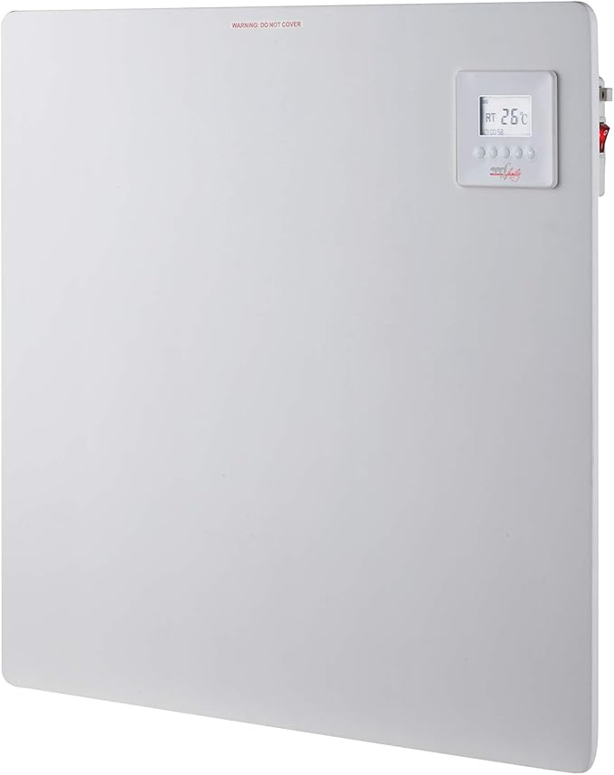 Melchioni Family - Panel calefactor de cerámica, pantalla digital, temporizador semanal, ahorro energético, protección contra sobrecalentamiento, sensor de apertura de ventanas, blanco, 59,8 x 59 x 1