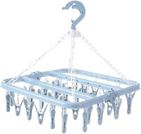 Retoo - Tendedero plegable con 32 clips, gancho giratorio, resistente al viento, percha para calcetines, ropa interior, percha para ropa, ahorra espacio, secador colgante, color gris claro