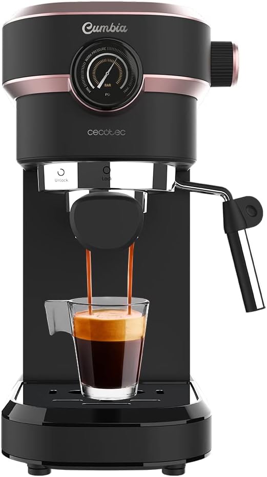 Cecotec Cafetera Express Cafelizzia 890 Rose Pro. Espressos y Cappuccino, 1350 W, Sistema Thermoblock, 20 Bares, Modo Auto para 1-2 Cafés, Vaporizador Orientable y Manómetro, 1,2 L