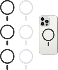 6 Piezas Anillo de Metal Adhesivo, Anillo Metálico Magnético Universal para Carga Inalámbrica, Compatible con iPhone 15 y 14 Series, Anillos para Mejorar la Adherencia Magnética, 3 Negros y 3 Blancos