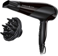 Remington Secador de Pelo Ionic Dry 2200, Iónico, Cabello Sin Encrespamiento, 2200 W, Concentrador y Difusor, 3 Temperaturas, 2 Velocidades, Rejilla Trasera Desmontable, Gancho Para Colgar, D3198