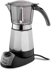 De'Longhi Alicia EMKM 9 Cafetera Moka Eléctrica, 550 w, Capacidad 9 Tazas, Función Autoapagado, Base Giratoria, Negro y Plata