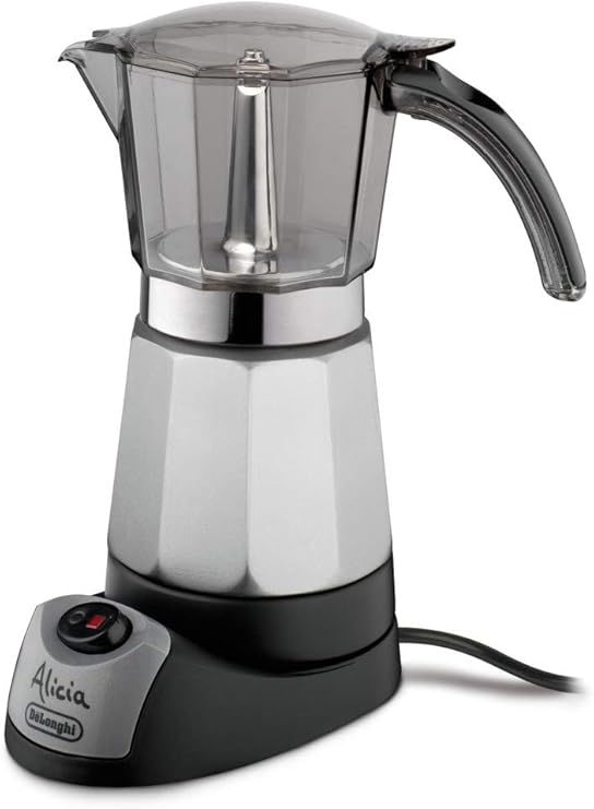 De'Longhi Alicia EMKM 9 Cafetera Moka Eléctrica, 550 w, Capacidad 9 Tazas, Función Autoapagado, Base Giratoria, Negro y Plata