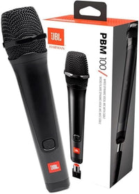 JBL Micrófono PBM 100 con cable, micrófono vocal dinámico para tus fiestas o ratos con tus amigos con modelo cardioide con el legendario sonido JBL, fácil de usar, en negro