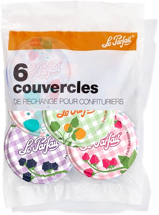 Le Parfait - Sachet de 6 couvercles para confituriers - 82mm - modèles aléatoires
