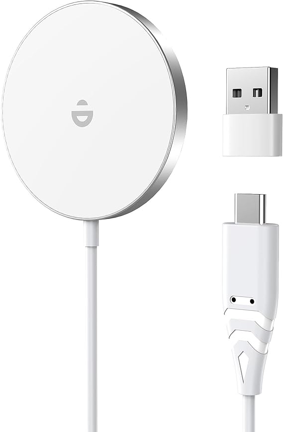 Cargador de inducción rápido Compatible con MagSafe, 15 W magnético inalámbrico Cargador para iPhone 15/14/13/12 Series y AirPods, Color Blanco