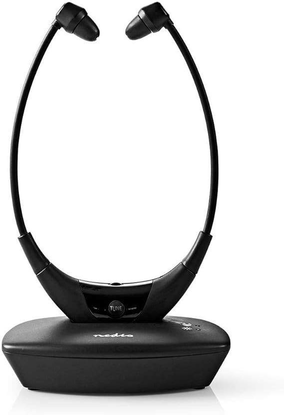 NEDIS Auriculares inalámbricos para TV, Radio y frecuencia, 4,5 H, AUX, USB y Base de Carga, Color Negro, Talla única