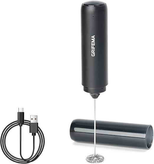 GRIFEMA Espumador de Leche USB Recargable Batidor de Leche Espuma electrico, 13000 RPM, Ergonómico, Fácil De Limpiar, Mini Batidor Leche Espuma para Cappuccino, Café Bulletproof, Matcha