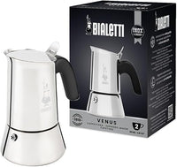 Bialetti Cafetera Venus, Mango Anti-escaldaduras, No Apta para Inducción, 2 Tazas (85ml), Acero Inoxidable