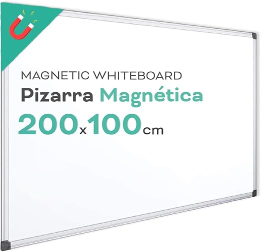 Pizarra Magnética Blanca, Pizarra Marco de Aluminio, Superficie Lisa Fácil de Borrar, Pizarra para Tomar Notas, Dibujar, Enseñar u Organizar, Herramienta para Oficina y Escuela - Ofituria (200x100)