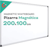Pizarra Magnética Blanca, Pizarra Marco de Aluminio, Superficie Lisa Fácil de Borrar, Pizarra para Tomar Notas, Dibujar, Enseñar u Organizar, Herramienta para Oficina y Escuela - Ofituria (200x100)