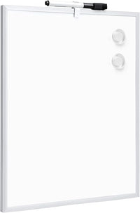 Amazon Basics pizarra magnética blanca de borrado en seco, marco de aluminio, tablón de anuncios magnético, montaje adhesivo de pared; para el hogar, la oficina y la escuela, 28 x 36cm