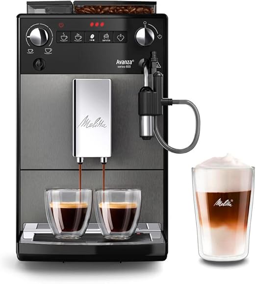 Melitta Avanza F270-100 Mystic Titan - Cafetera superautomática compacta con molinillo silencioso, máquina de café con capuchinador easy, depósitos XL, modo doble taza y limpieza automática, 1,5 L