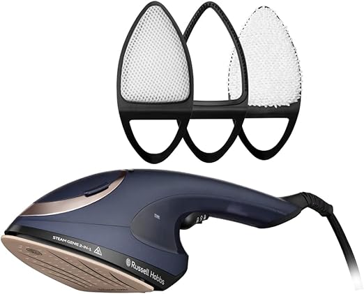 Russell Hobbs Plancha Vertical, Plancha de Ropa 2 en 1 [Vapor Vertical y Plancha Tradicional] Steam Genie (1800 W, Suela Cerámica, 3 Accesorios: Ropa Delicada, Tapicería y Quitapelusas) 28370-56